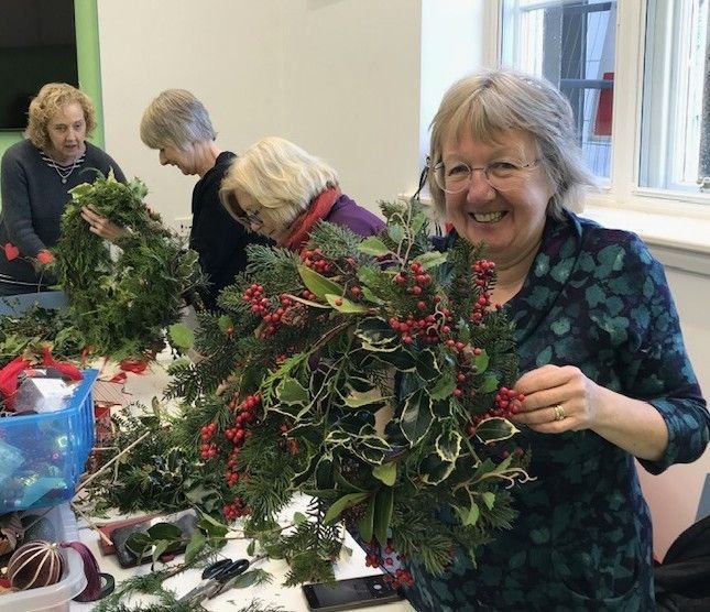 Popular Christmas wreath-making workshops held in Loftus Library, organised by Friends of Loftus Library.